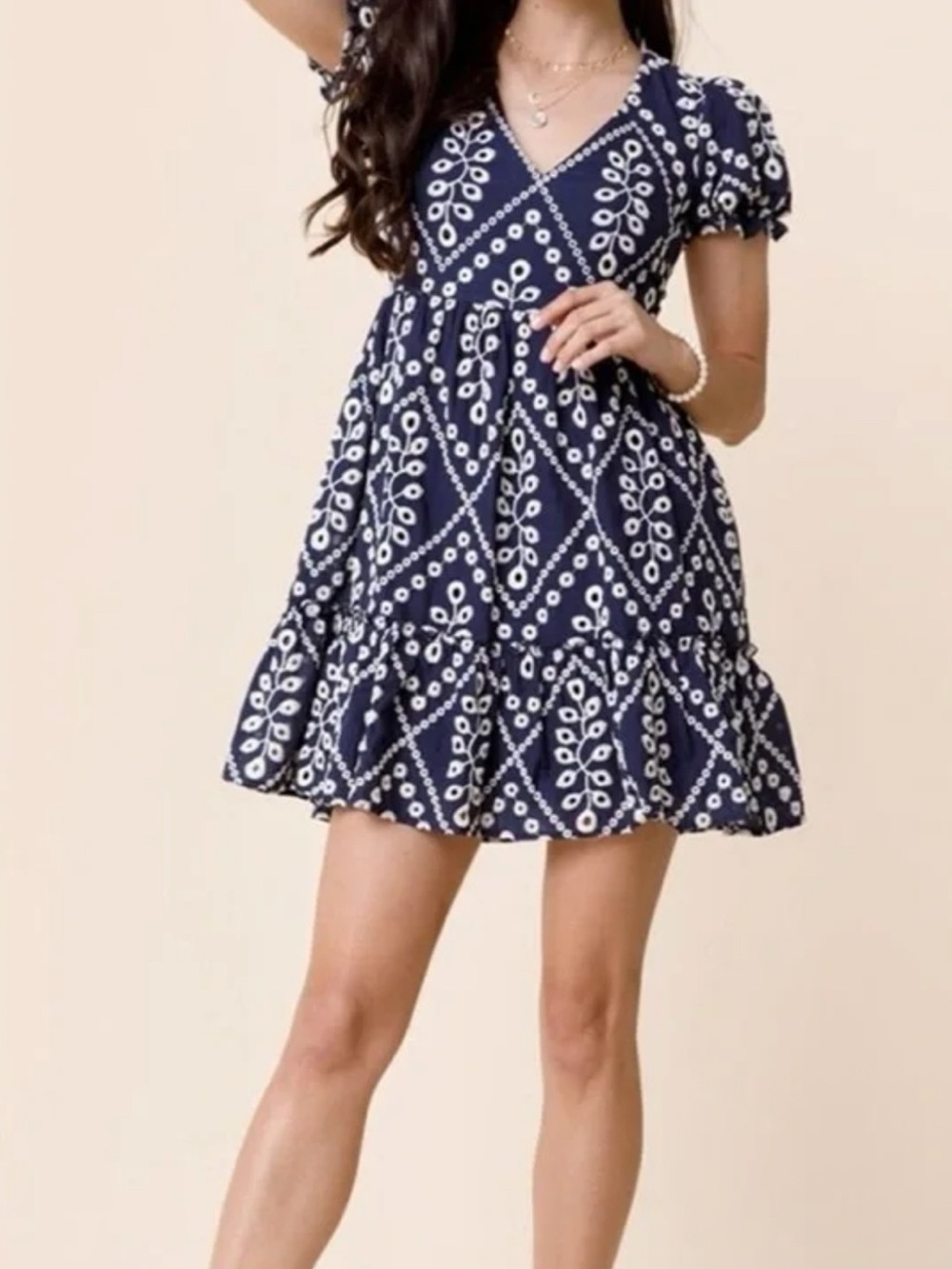 Francesca’s Brand Navy Eyelet Dress